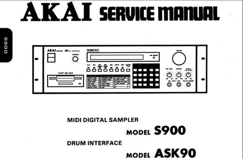 AKAI ASK90 DRUM INTERFACE S900 MIDI DIGITAL SAMPLER SERVICE MANUAL INC CONN DIAG BLK DIAG PCB'S SCHEM DIAGS AND PARTS LIST 43 PAGES ENG