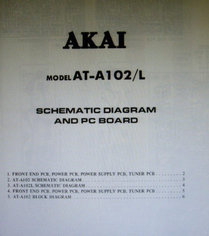 AKAI AT-A102 AT-A102L QUARTZ SYNTHESIZER TUNER BLK DIAG SCHEMS AND PCBS 6 PAGES ENG