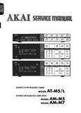 AKAI AT-M5 ATM5L QUARTZ SYNTHESIZER TUNER AM-M5 AM-M7 STEREO INTEGRATED AMPLIFIER SERVICE MANUAL INC BLK DIAGS SCHEM DIAGS PCB'S AND PARTS LIST 89 PAGES ENG