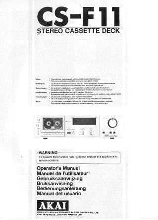 AKAI CS-F11 STEREO CASSETTE TAPE DECK OPERATOR'S MANUAL INC CONN DIAGS AND TRSHOOT GUIDE 44 PAGES ENG FRANC NL SW DEUT ESP