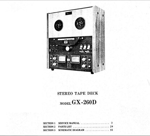 AKAI GX-260D REEL TO REEL STEREO TAPE DECK SERVICE MANUAL INC BLK DIAG SCHEMS PCBS AND PARTS LIST 55 PAGES ENG