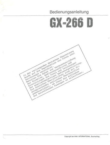 AKAI GX-266D REEL TO REEL STEREO TONBANDGERAT BEDIENUNGSANLEITUNG 24 PAGES DEUTSCH