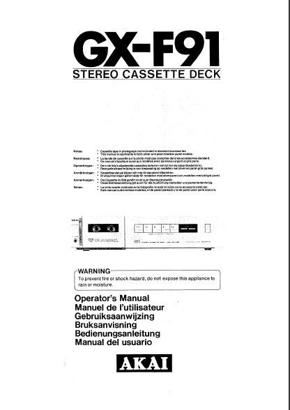 AKAI GX-F91 STEREO CASSETTE TAPE DECK BEDIENUNGSANLEITUNG 15 PAGES DEUTSCH