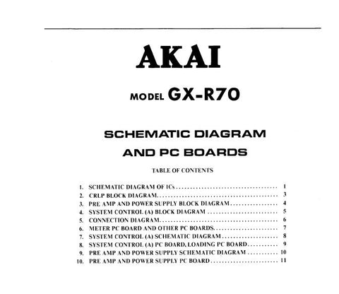 AKAI GX-R70 STEREO CASSETTE TAPE DECK SET OF SCHEMATICS AND PCBS 16 PAGES ENG