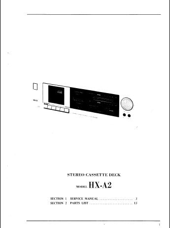 AKAI HX-A2 STEREO CASSETTE TAPE DECK SERVICE MANUAL INC SCHEM DIAG PCB AND PARTS LIST 25 PAGES ENG