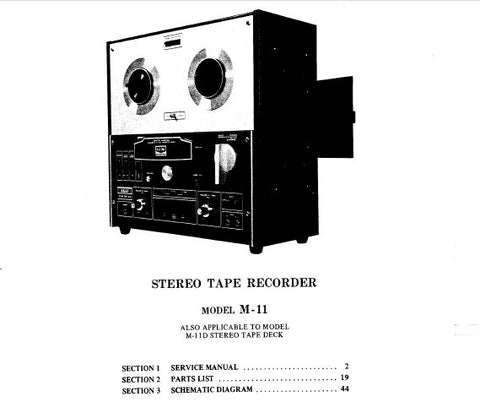 AKAI M-11 M-11D STEREO TAPE RECORDER SERVICE MANUAL INC BLK DIAGS SCHEMS PCBS AND PARTS LIST 45 PAGES ENG