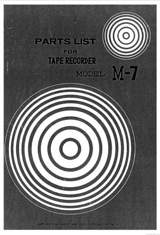 AKAI M-7 REEL TO REEL 4 TRACK STEREO TAPE RECORDER PARTS LIST 16 PAGES ENG