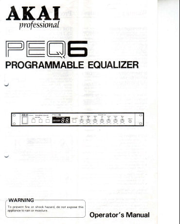 AKAI PEQ6 PROGRAMMABLE EQUALIZER OPERATOR'S MANUAL INC CONN DIAGS 12 PAGES ENG