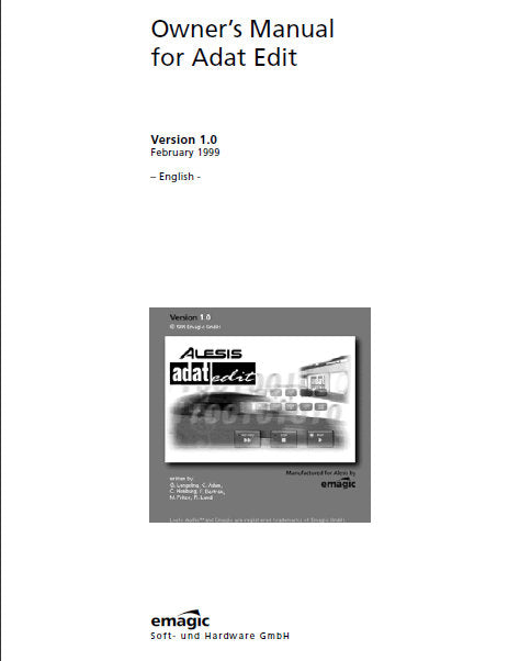 ALESIS ADAT EDIT BY eMAGIC OWNER'S MANUAL 354 PAGES ENG