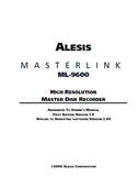 ALESIS ML-600 MASTERLINK HI RESOLUTION MASTER DISC RECORDER OWNER'S MANUAL 24 PAGES ENG