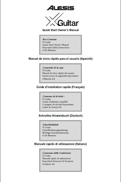 ALESIS X GUITAR QUICK START OWNER'S MANUAL 82 PAGES ENG ESP FRANC DEUT ITAL