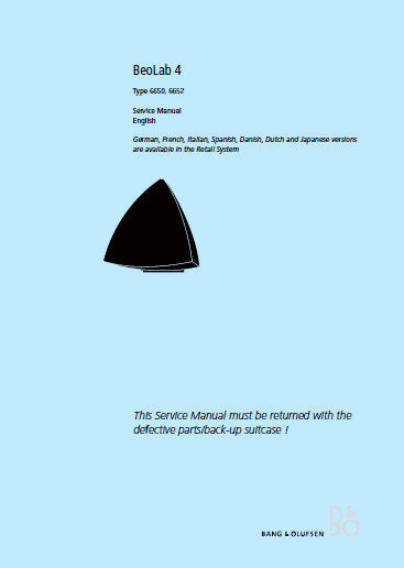 BANG & OLUFSEN BEOLAB 4 LOUDSPEAKER TYPE 6650 6652 SERVICE MANUAL INC BLK DIAG SCHEM DIAGS AND PARTS LIST 30 PAGES ENG