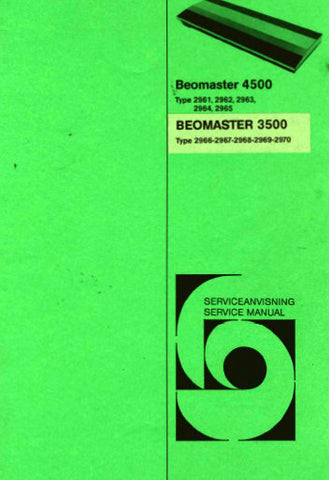 BANG & OLUFSEN BEOMASTER 3500 RECEIVER TYPE 2966-70 BEOMASTER 4500 TYPE 2961-65 SERVICE MANUAL INC PCBS SCHEM DIAGS AND PARTS LIST 58 PAGES ENG