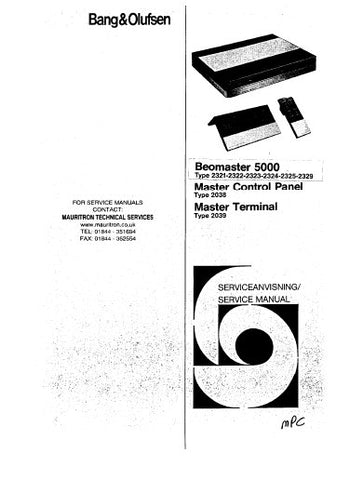 BANG & OLUFSEN BEOMASTER 5000 RECEIVER TYPE 2321-2345 2329 MASTER CONTROL PANEL MCP5000 TYPE 2038 MASTER TERMINAL TYPE 2039 SERVICE MANUAL INC PCBS SCHEM DIAGS AND PARTS LIST 85 PAGES ENG