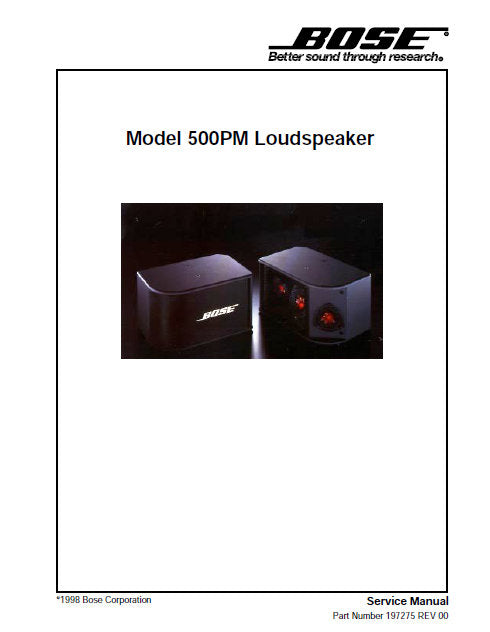 BOSE 500PM LOUDSPEAKER SERVICE MANUAL INC PCBS SCHEM DIAG AND PARTS LIST 18 PAGES ENG