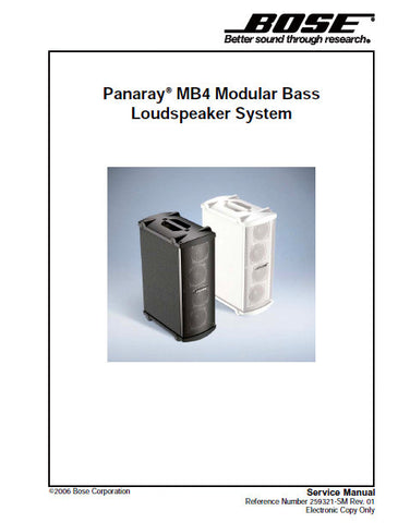 BOSE PANARAY MB4 MODULAR BASS LOUDSPEAKER SYSTEM SERVICE MANUAL INC WIRING DIAG AND PARTS LIST 11 PAGES ENG