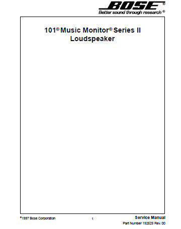 BOSE 111 AND 151 SERIES II MUSIC MONITOR LOUDSPEAKER SERVICE MANUAL INC PARTS LIST 2 PAGES ENG