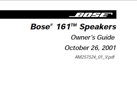 BOSE 161 SPEAKERS OWNER'S GUIDE INC CONN DIAG AND TRSHOOT GUIDE 12 PAGES ENG