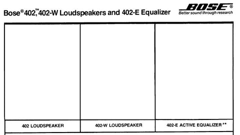 BOSE 402 402-W SPEAKERS 402-E EQUALISER SERVICE MANUAL INC SCHEM DIAG AND PARTS LIST 18 PAGES ENG