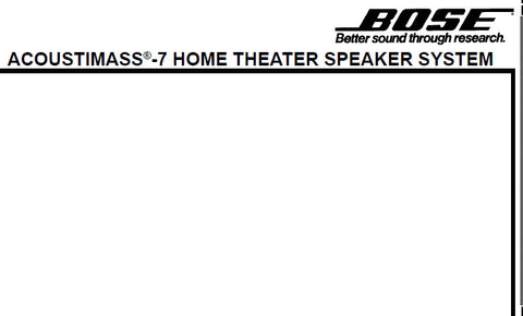 BOSE ACOUSTIMASS 7 AM-7 HOME THEATER SPEAKER SYSTEM SERVICE MANUAL INC SCHEM DIAG CROSSOVER PCB ASS AND PARTS LIST 20 PAGES ENG