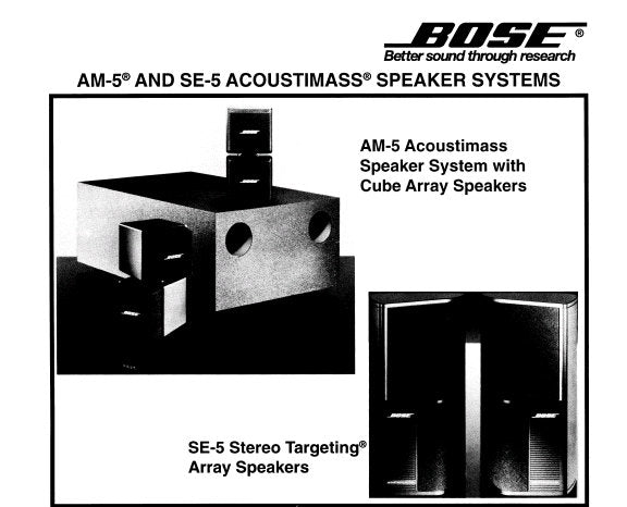 BOSE AM-5 ACOUSTIMASS SPEAKER SYSTEM SE-5 TARGETTING ARRAY SPEAKERS SERVICE MANUAL INC SCHEM DIAG TEST DIAGS AC BOX ASS'Y AM-5 CUBE ASS'Y AND PARTS LIST 16 PAGES ENG