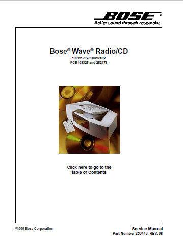BOSE WAVE RADIO CD SERVICE MANUAL INC KEYBOARD SCHEM DIAG AND PARTS LIST 41 PAGES ENG