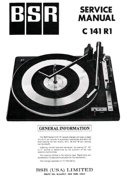 BSR C 141 R1 TURNTABLE SERVICE MANUAL INC EXPL VIEW TROUBLESHOOT GUIDE AND PARTS LIST 12 PAGES ENG