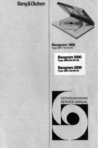 B AND O BEOGRAM 1800 2000 5000 RX2 RECORD DECK SERVICE MANUAL INC SCHEM DIAGS AND PARTS LIST 35 PAGES ENG
