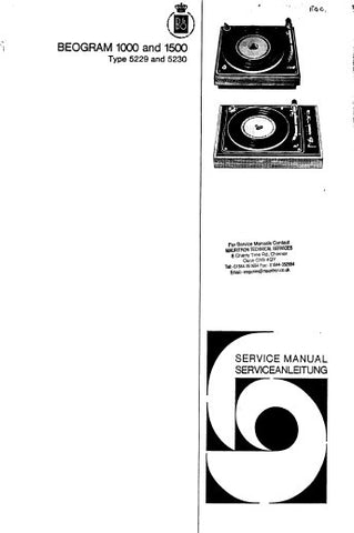 B AND O BEOGRAM 1000 BEOGRAM 1500 TYPE 5229 5230 RECORD DECK SERVICE MANUAL INC PCBS SCHEM DIAGS AND PARTS LIST 42 PAGES ENG DEUTSCH