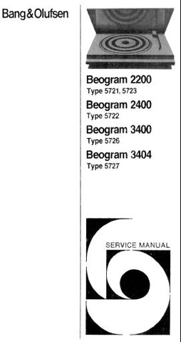 B AND O BEOGRAM 1700 TYPE 2200 2202 2400 2402 3400 3404 TURNTABLE SERVICE MANUAL INC SCHEM DIAGS AND PARTS LIST 39 PAGES ENG