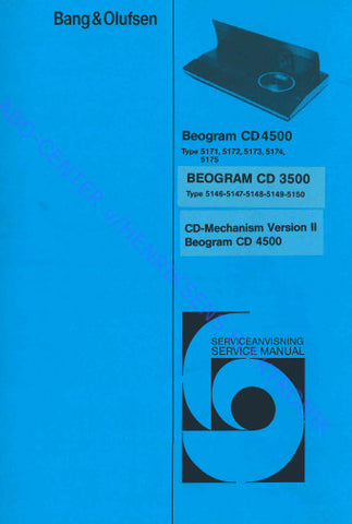 B AND O BEOGRAM CD-3500 TYPE 5146-5150 BEOGRAM CD4500 TYPE 5171-5175 CD MECHANISM VER II CD4500 SERVICE MANUAL INC PCBS SCHEM DIAGS AND PARTS LIST 30 PAGES ENG DAN