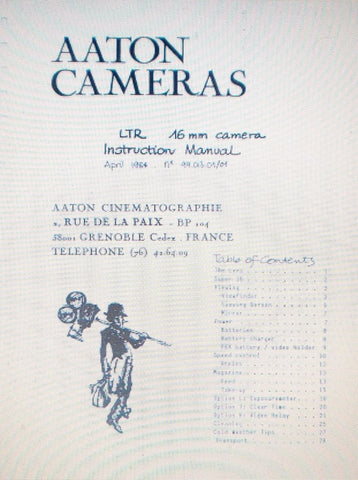 AATON 16 LTR 16mm CAMERA INSTRUCTION MANUAL 32 PAGES ENG