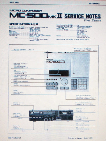 ROLAND MC-500MKII MICRO COMPOSER SERVICE NOTES FIRST EDITION INC SCHEMS 17 PAGES ENG