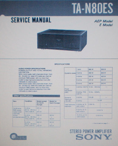 SONY TA-N80ES STEREO POWER AMP SERVICE MANUAL INC SCHEMS PCBS AND PARTS LIST 36 PAGES ENG