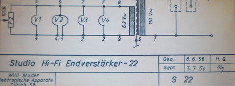 STUDER REVOX MODEL 22 POWER AMP STUDIO HIFI ENDVERSTARKER 22 SCHEMATIC DIAGRAM 1 PAGE DEUT