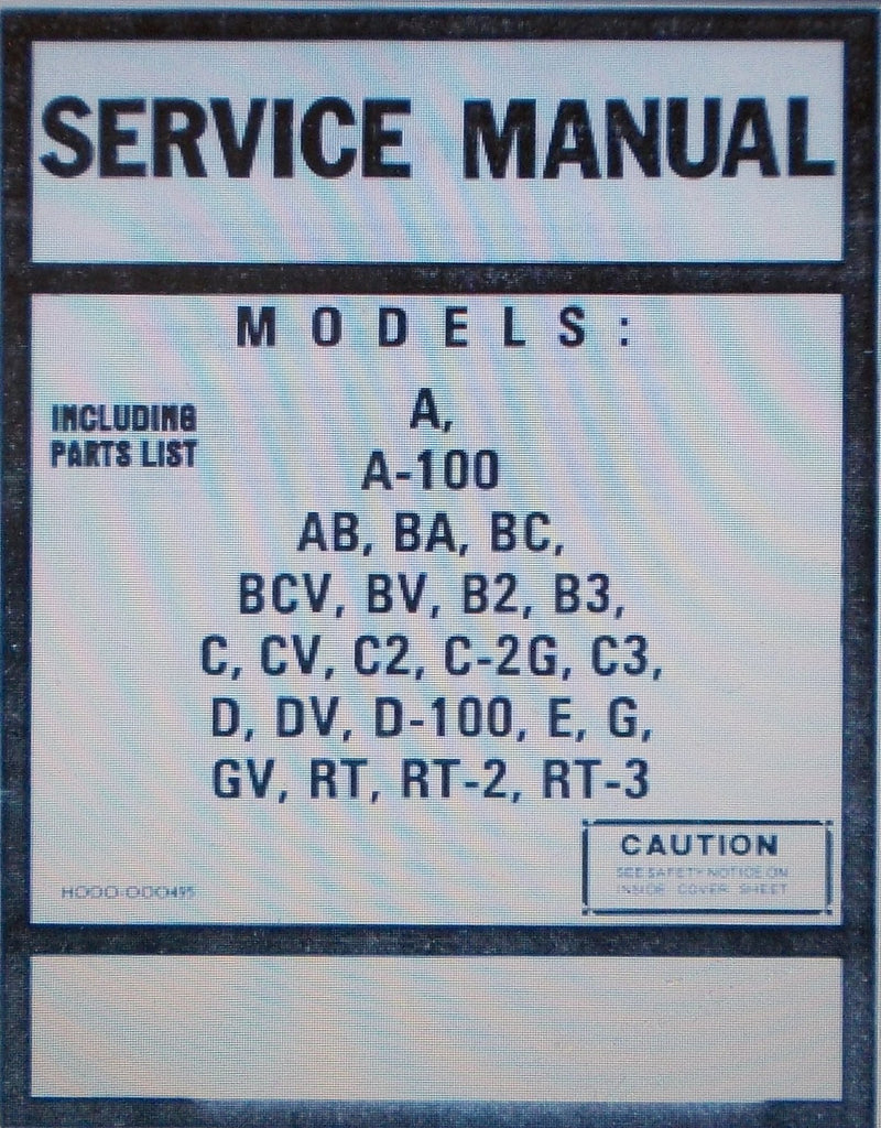 HAMMOND MODELS A  A-100 AB BA BC BCV BV B2 B3 C CV C2 C-2G C3 D DV D-100 E G GV RT RT-2 RT-3 SERVICE MANUAL INC SCHEMS AND PARTS LIST INC TONE CABINET INSTR 220 PAGES ENG