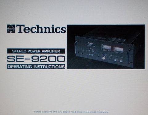 TECHNICS SE-9200 STEREO POWER AMP OPERATING INSTRUCTIONS INC CONN DIAGS 12 PAGES ENG