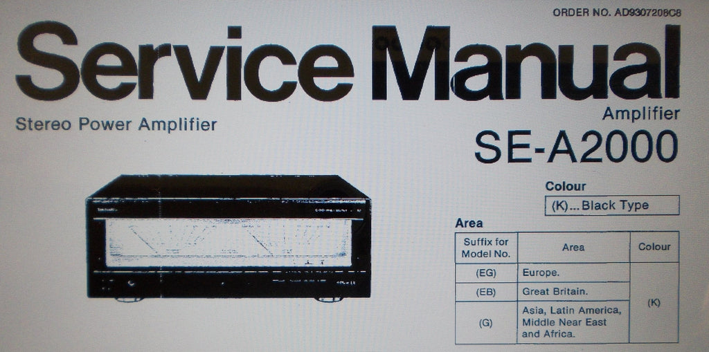 TECHNICS SE-A2000 STEREO POWER AMP SERVICE MANUAL INC CONN DIAGS BLK DIAG SCHEMS PCBS AND PARTS LIST 27 PAGES ENG