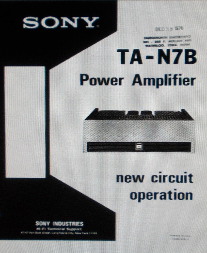 SONY TA-N7B POWER AMP NEW CIRCUIT OPERATION MANUAL INC SCHEMS 7 PAGES ENG