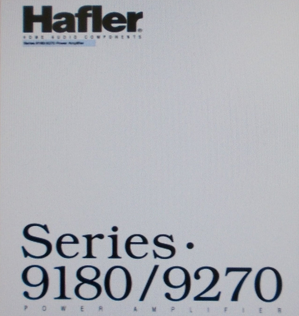 HAFLER SERIES 9180 9270 STEREO POWER AMP OWNER'S MANUAL INC BLK DIAG SCHEM DIAG PCB AND PARTS LIST 20 PAGES ENG