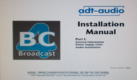 ADT-AUDIO BROADCAST CONSOLE 4 INSTALLATION MANUAL 20 PAGES ENG