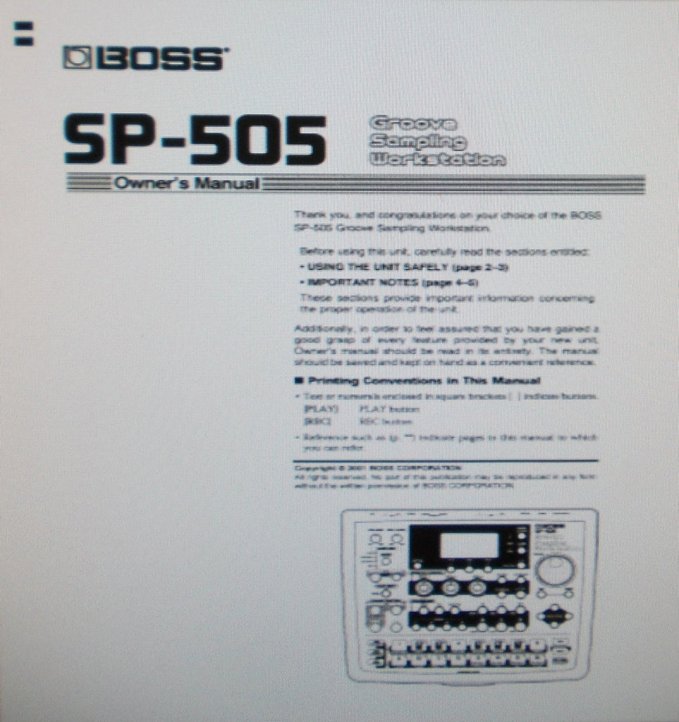 BOSS SP-505 GROOVE SAMPLING WORKSTATION OWNER'S MANUAL INC TRSHOOT GUIDE 92 PAGES ENG