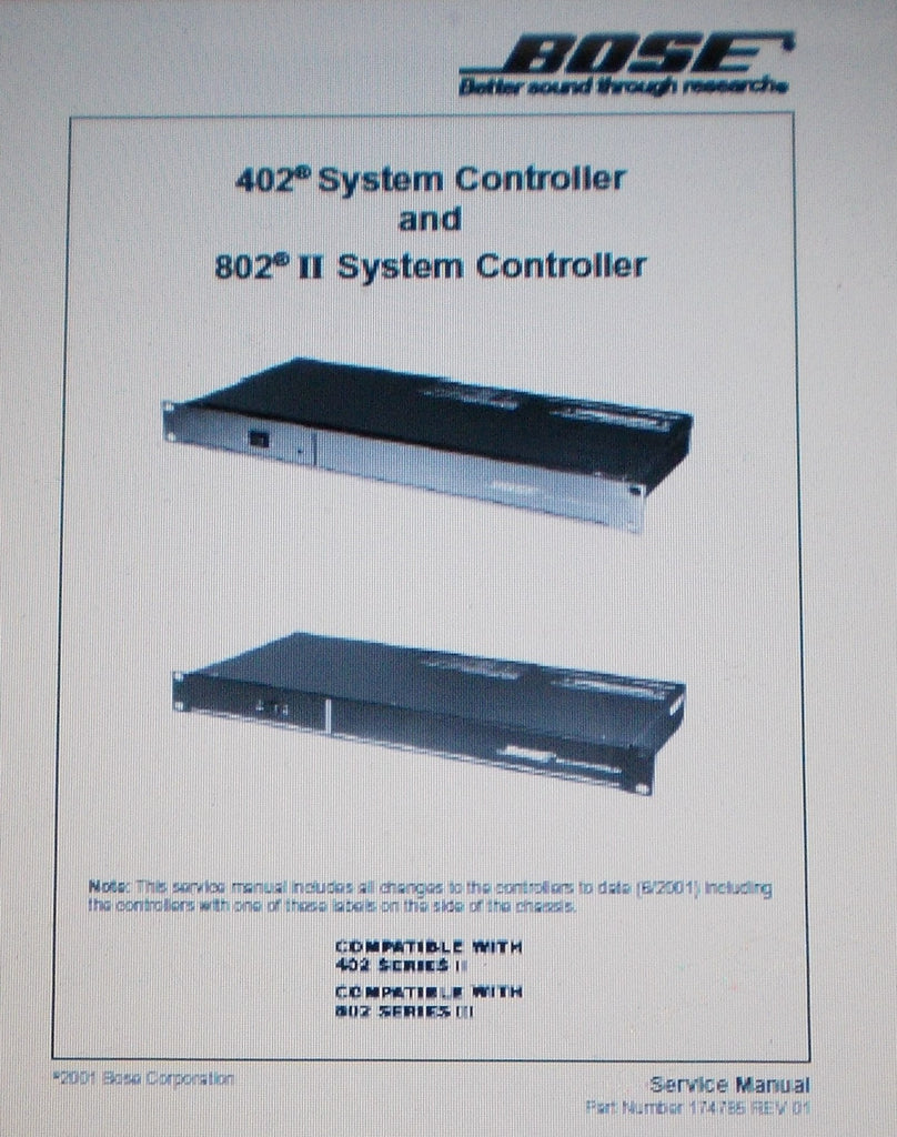 BOSE 802-IIC AND 402C SYSTEM CONTROLLER SERVICE MANUAL INC BLK DIAG AND PARTS LIST 67 PAGES ENG COVER PAGE 66