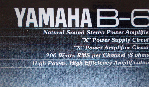 YAMAHA B-6 STEREO POWER AMP OWNER'S MANUAL INC CONN DIAG BLK DIAG AND TRSHOOT GUIDE 8 PAGES ENG