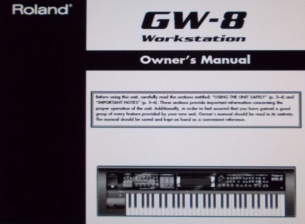 ROLAND GW-8 WORKSTATION OWNER'S MANUAL INC CONN DIAGS AND TRSHOOT GUIDE 112 PAGES ENG