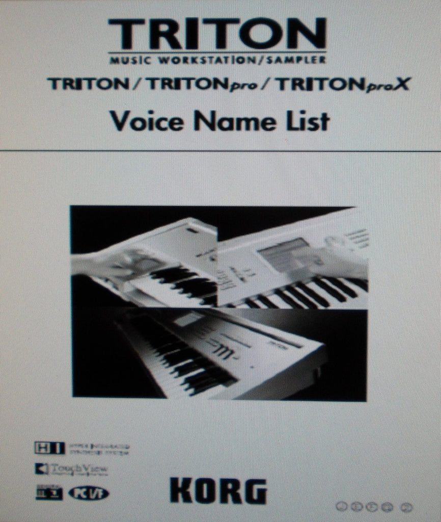 KORG TRITON TRITON PRO TRITON PROX MUSIC WORKSTATION SAMPLER VOICE NAME LIST 36 PAGES ENG