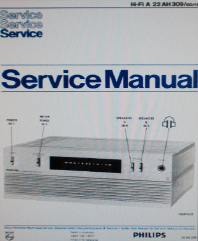 PHILIPS 22AH309 STEREO DC POWER AMP SERVICE MANUAL INC SCHEM DIAG PCBS AND PARTS LIST 8 PAGES ENG NL FRANC DEUT ESP