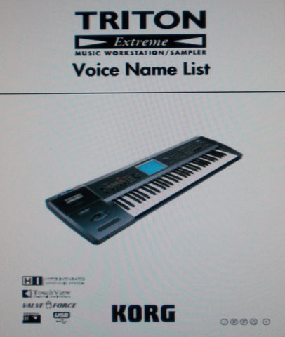 KORG TRITON EXTREME MUSIC WORKSTATION SAMPLER VOICE NAME LIST 40 PAGES ENG