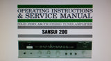 SANSUI 200 SOLID STATE AM FM STEREO TUNER AMP OPERATING INSTRUCTIONS AND SERVICE MANUAL INC CONN DIAGS SCHEM DIAG PCBS TRSHOOT GUIDE AND PARTS LIST 31 PAGES ENG