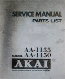 AKAI AA-1135 AA-1150 AM FM STEREO RECEIVER SERVICE MANUAL INC SCHEM PCBS AND PARTS LIST 45 PAGES ENG